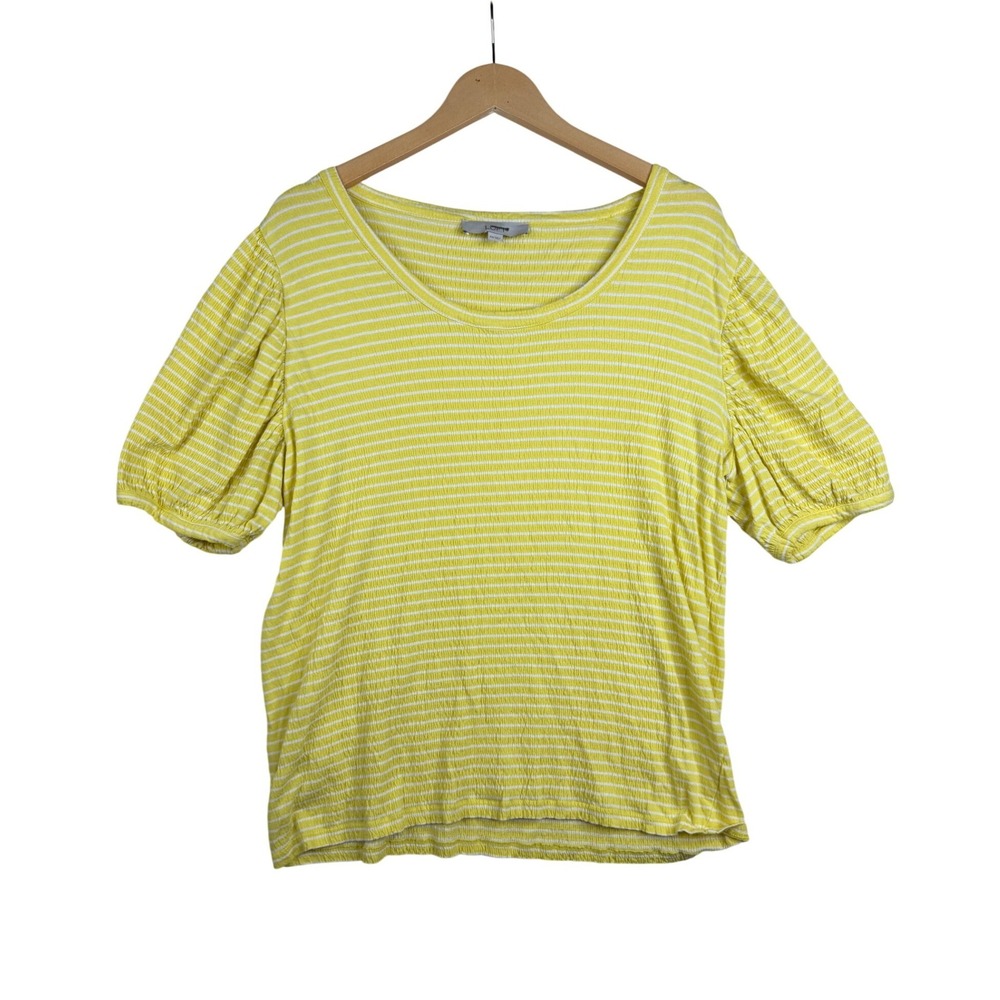 LOFT Striped Smocked Short Sleeve Shirt size XXL‎ Yellow/White